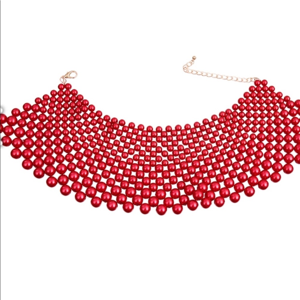 New💕 Red Pearl Bib Necklace - Picture 2 of 2